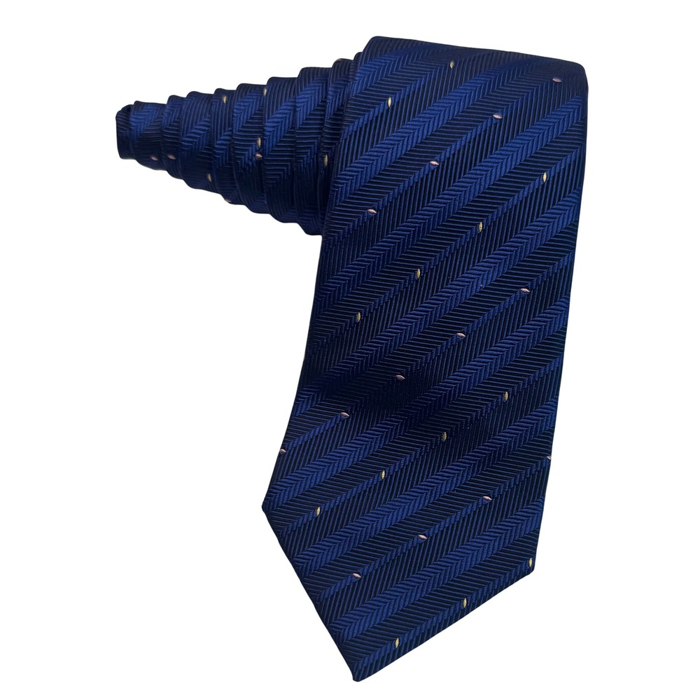 Thomas Pink Jermyn Street London Silk Tie Navy Blue Herringbone Handmade England